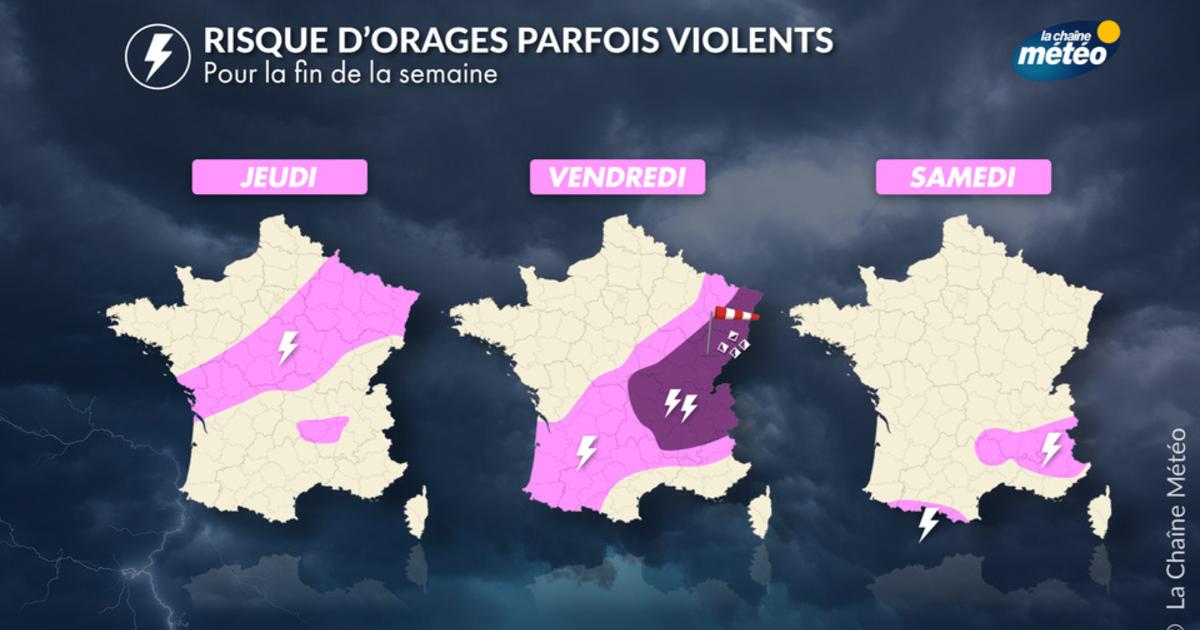 Orages localement violents : fortes pluies, grêle et rafales jusqu'à 100 km/h en fin de semaine