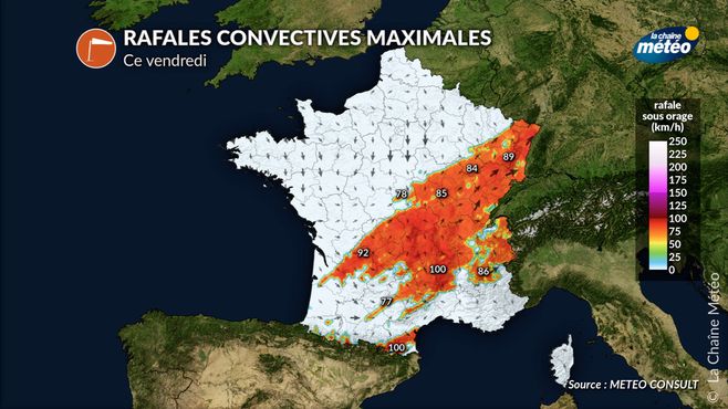 Rafales convectives maximales sous orages ce vendredi