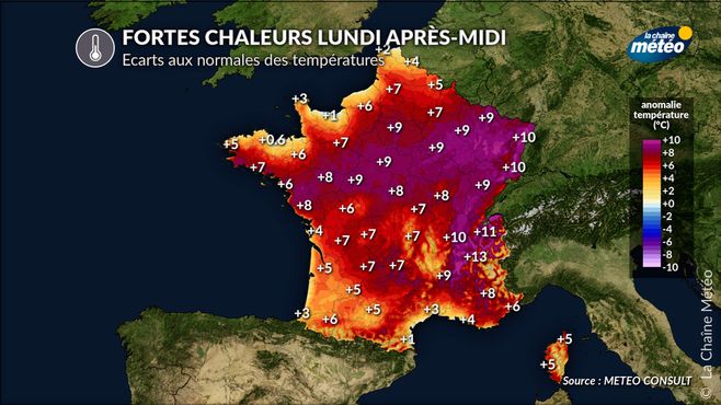 Anomalie de température lundi après-midi © lachainemeteo