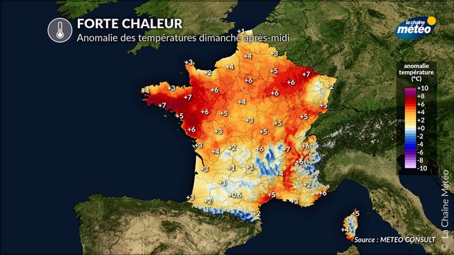 Anomalie de température dimanche après-midi © lachainemeteo