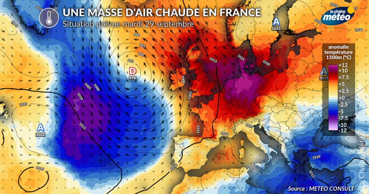 Pic de chaleur remarquable mardi en France : jusqu'à +12°C au-dessus des normales de saison